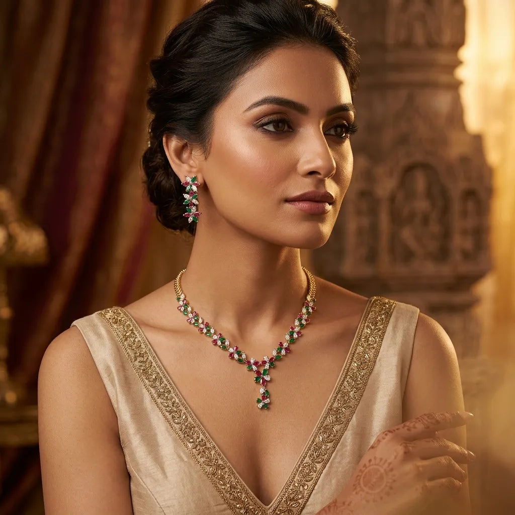 Royal Blossom Gold Plated Multi-Colour Jewellery Set