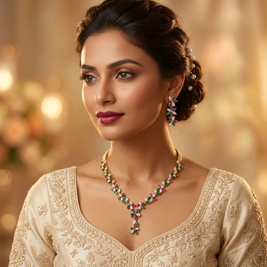 Royal Blossom Gold Plated Multi-Colour Jewellery Set