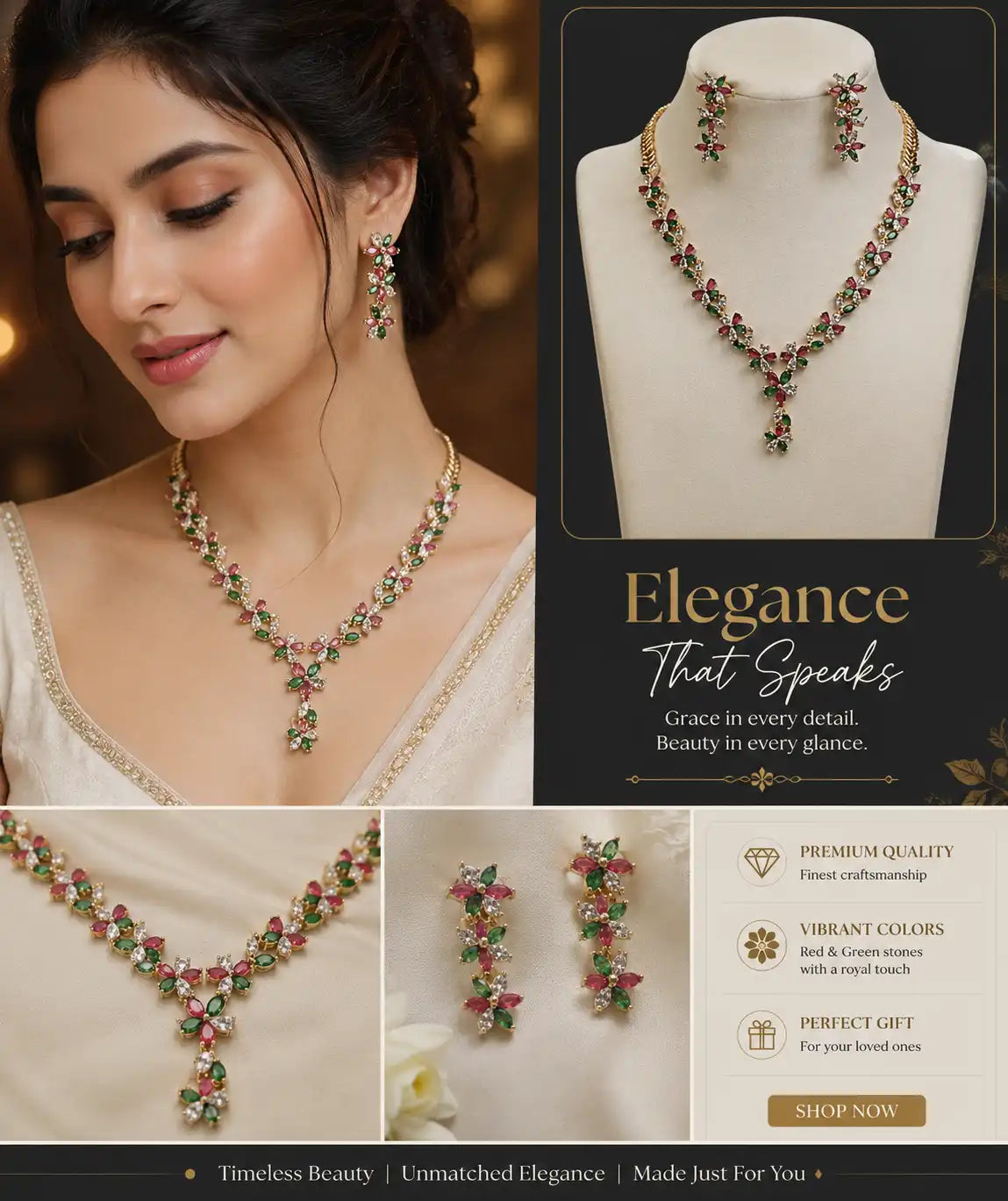 Royal Blossom Gold Plated Multi-Colour Jewellery Set