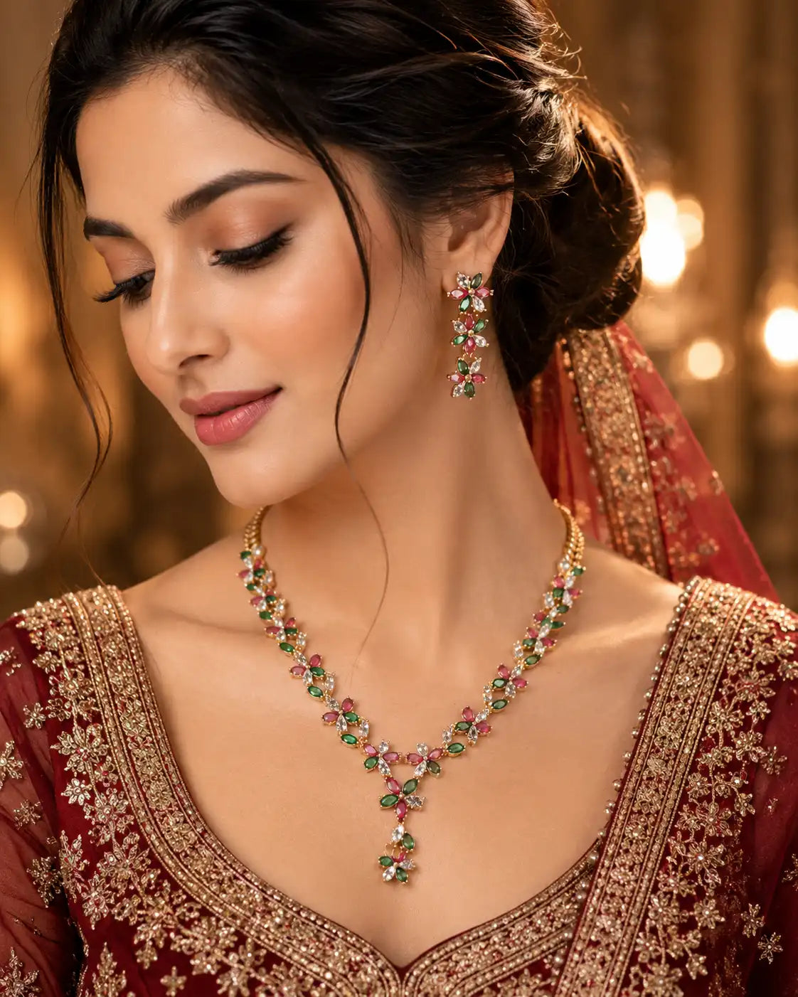 Royal Blossom Gold Plated Multi-Colour Jewellery Set