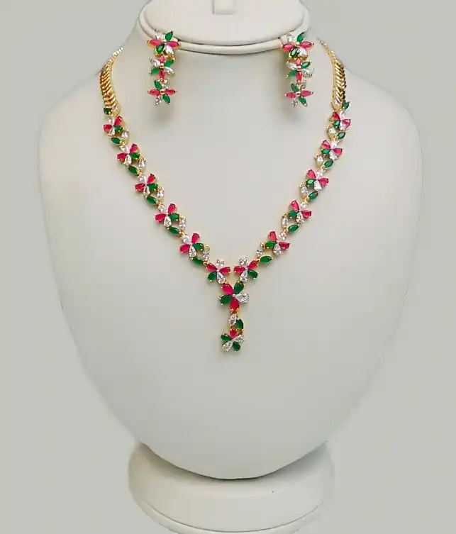 Royal Blossom Gold Plated Multi-Colour Jewellery Set