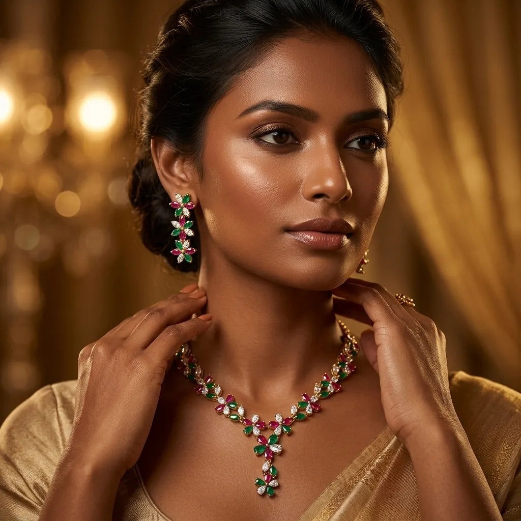 Royal Blossom Gold Plated Multi-Colour Jewellery Set